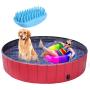 pedy Dog Swimming Pool with Brush, Collapsible Pet Bath Pool Foldable Bathing Tub Kiddie Pool for Dogs Cats and Kids