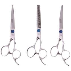 ShearsDirect 3Piece Cutting Shear Set, Includes 8.0'' Straight, 8.0'' Curved & 7.0'' 58 Teeth Blender