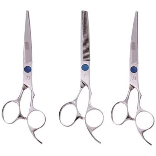 ShearsDirect 3Piece Cutting Shear Set, Includes 8.0'' Straight, 8.0'' Curved & 7.0'' 58 Teeth Blender