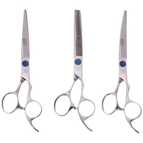 ShearsDirect 3Piece Cutting Shear Set, Includes 8.0'' Straight, 8.0'' Curved & 7.0'' 58 Teeth Blender