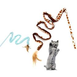 ocijf179 Funny Cat Stick Leopard Dot Printed Paper Feather Funny Cat Stick Pet Kitten Interactive Toy - Blue Dots