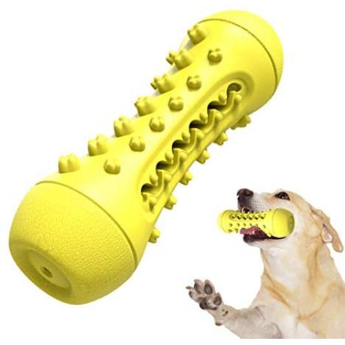 BEANDI Dog Chew Toys for Aggressive Chewers: Squeaky Dog Toys with Natural Rubber/Dog Toothbrush Pet Toys, Almost Indestructible and Durable Dog Toys for Medium/Small Pets (M, Yellow)