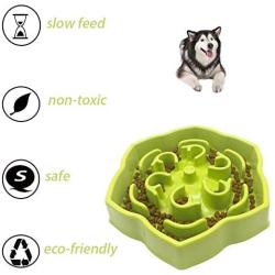 Dog Bowls Slow Down Feeding Pet Bowl Fun Eating No Chock Food Bowl Slow Feeder Bowl(A001 Green)