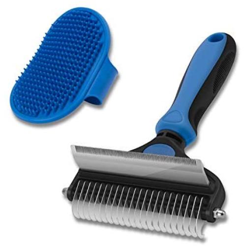 CGBE Dog Brush and Cat Brush, 2 in 1 Pet Undercoat Rake Grooming Tool for Deshedding, Mats & Tangles Removing, Shedding Brush and Dematting Comb for Large Small Dogs & Cats Long & Short Hair Remover