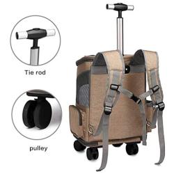 MOV COMPRA Wheeled Pet Carrier Backpack Pet Stroller, Travel Carrier, Car Seat for Dogs Cats Puppy, Comfort Cat Backpack Removable Rolling Wheels–Mesh Ventilation Windows, Storage Pockets