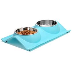 UPSKY Double Dog Cat Bowls Premium Stainless Steel Pet Bowls No-Spill Resin Station, Food Water Feeder Cats Small Dogs.