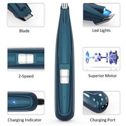 BASEIN Pet Foot Hair Clippers with Led Light, Professional Pet Hair Trimmers, Pet Grooming Kit, Low Noise, USB Rechargeable, Electric Clippers for Hair Around Face, Eyes, Ears, Rump, Paws