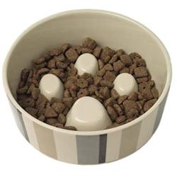 PetRageous 12017 Metro Slowfeed Dishwasher Safe Dog Food Bowl with 4-Cup Capacity 7-Inch Diameter 2.25-Inch Tall for Medium and Large Dogs and Cats, Multi-Colored, Off-White