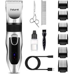 Petural Dog Clippers, Quiet Pet Hair Clippers Trimmer, Rechargeable Cordless Dog Grooming Kit, Electric Pets Hair Trimmers with Stainless Steel Blades for Dogs Cats Pets Long Short Hair
