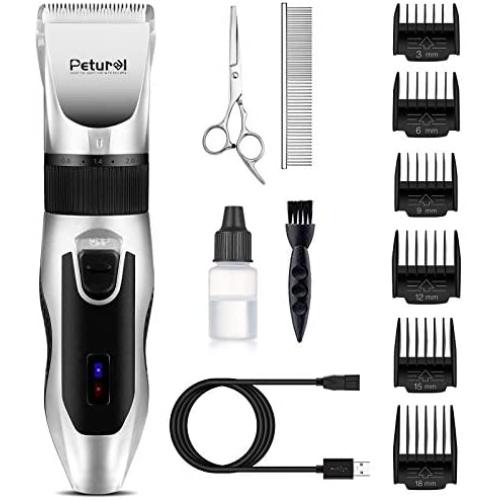 Petural Dog Clippers, Quiet Pet Hair Clippers Trimmer, Rechargeable Cordless Dog Grooming Kit, Electric Pets Hair Trimmers with Stainless Steel Blades for Dogs Cats Pets Long Short Hair