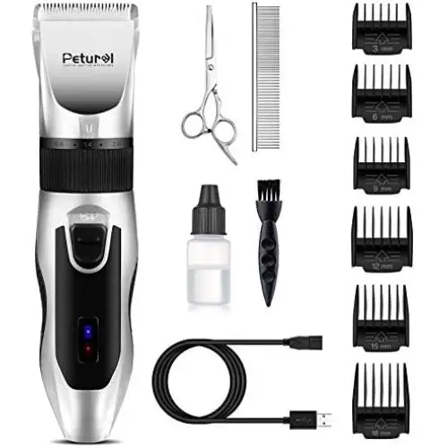 Petural Dog Clippers, Quiet Pet Hair Clippers Trimmer, Rechargeable Cordless Dog Grooming Kit, Electric Pets Hair Trimmers with Stainless Steel Blades for Dogs Cats Pets Long Short Hair