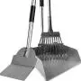 Dog Pooper Scooper for Large Dogs, 3 Pack Adjustable Long Handle Metal Tray, Rake and Spade Poop Scoop with Bin for Pet Waste Removal, No Bending Clean Up for Medium and Large Dogs