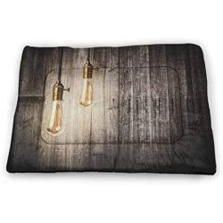 DayDayFun Industrial Pet Mat for Crate Aged and Closed Door with a Lock Close Up View in Retro Style Entrance Photo Comfortable Soft Pet Cushion Green Brown