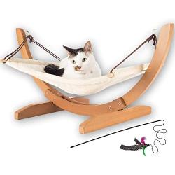 Vea pets Luxury Cat Hammock - Large Soft Plush Bed - Holds Small to Medium Size Cat or Toy Dog | Anti Sway | Attractive & Sturdy Perch | Easy to Assemble | Wood Construction