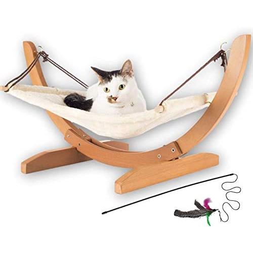 Vea pets Luxury Cat Hammock - Large Soft Plush Bed - Holds Small to Medium Size Cat or Toy Dog | Anti Sway | Attractive & Sturdy Perch | Easy to Assemble | Wood Construction