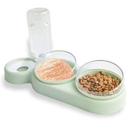 oolilioo Triple Dog Cat Bowls Automatic Pet Food Feeder Non Spill Detachable Cat Water Dispenser Bottle Elevated Cat Bowl Set for Food and Water for 3 Average Cats or Small Dog (Green)