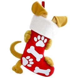 Houwsbaby Dog Christmas Stocking 3D Pet Holder Puppy Ornament Gift Bags for Pets Party Ornament, Red, 18