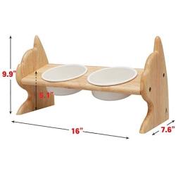 SCOGKATT CS Premium Elevated Dogs and Cats Feeder, Double Bowl Raised Stand with Ceramic Bowls Included. Made from Natural Rubber Wood Perfect for Small Dogs and Cats