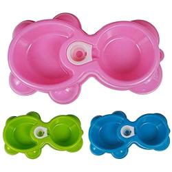 N/P Dog Cat Pets Double Bowl Feeder Plastic Dish Automatic Feeding Water Dispenser Cat Dog Drinking Bowl Outdoor