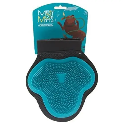 Messy Mutts Reversible Silicone Pet Grooming Glove for Gentle Massage, Bathing and Hair Removal, One Size, Blue Messy Mutts Reversible Silicone Pet Grooming Glove for Gentle Massage, Bathing and Hair Removal, One Size, Blue