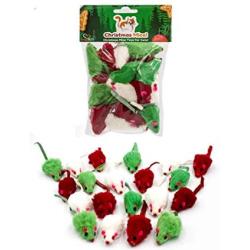 AXEL PETS 20 Merry Christmas Festive Holiday Cat Mice Toys with Catnip and Rattle Sound Made of Real Rabbit Fur Interactive Catch Play Mouse Toy for Cat, Pack of 20 Mice