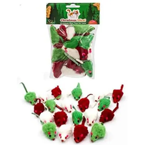 AXEL PETS 20 Merry Christmas Festive Holiday Cat Mice Toys with Catnip and Rattle Sound Made of Real Rabbit Fur Interactive Catch Play Mouse Toy for Cat, Pack of 20 Mice AXEL PETS 20 Merry Christmas Festive Holiday Cat Mice Toys with Catnip and Rattle Sound Made of Real Rabbit Fur Interactive Catch Play Mouse Toy for Cat, Pack of 20 Mice