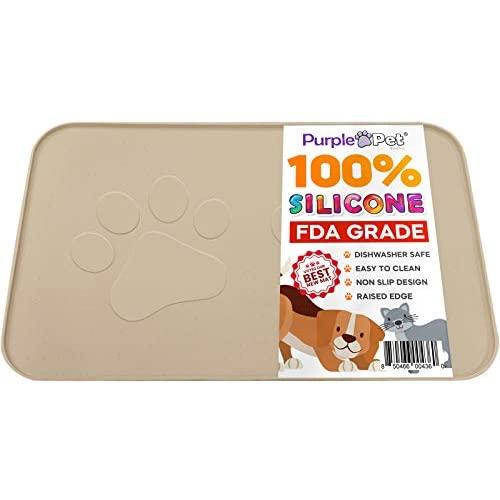 iPrimio Extra Large Pet Feeding Bowl Mat with Logo - FDA Silicone - Hygienic and Safe for Allergic Dogs and Cats - Prevent Pet Water Food Spills - Spill Edge Protect Floor - Non Slip