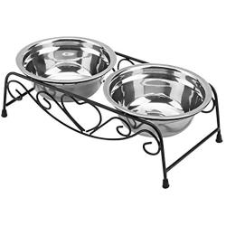 Stainless Steel Raised Pet Bowl wtih Double Dog Cat Food and Water Feeder Dish Retro Iron Elevated Stand