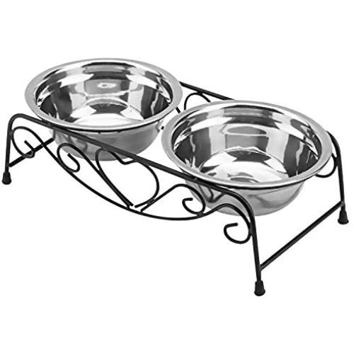 Stainless Steel Raised Pet Bowl wtih Double Dog Cat Food and Water Feeder Dish Retro Iron Elevated Stand
