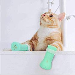 MJEMS Anti-Scratch Cat Foot Shoes Scratch Guards Cat Boots Silicone Pet Grooming Scratching Restraint Booties Kitten Cat Claws Cover for Home Bathing, Shaving Checking Treatment(4 PCS)