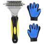 Pet Grooming Tool- Dematting Comb/Grooming Glove Set, 2 Sided Undercoat Grooming Rake for Cats/Dogs, Safely and Easily Removes Matted Tangles, Deshedding Brush Glove- Efficient Pet Hair Remove-2Pack