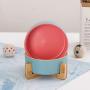 LIONWEI LIONWELI Ceramic Cat Dog Bowl Dish with Wood Stand No Spill Pet Food Water Feeder Cats Small Dogs