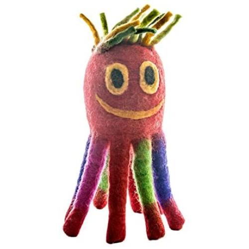 Le Sharma Eco- Octopus – Handmade 100% Natural Boiled Wool Pet Toys – Eco- Friendly Dog Toys - Organic Dog Toys- Design in USA - Small Size :9 Inches - Red Color