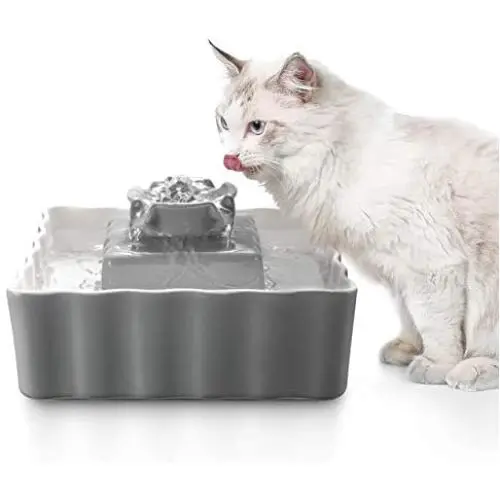 THMY Ceramic Cat Fountain, 2.1L Pet Drinking Fountain for Cat and Dog, Cat Fountain Porcelain, Cat Water Dispenser with 3 Activated Carbon Filter and Sponge Foam Pre-Filter (Grey) THMY Ceramic Cat Fountain, 2.1L Pet Drinking Fountain for Cat and Dog, Cat Fountain Porcelain, Cat Water Dispenser with 3 Activated Carbon Filter and Sponge Foam Pre-Filter (Grey)