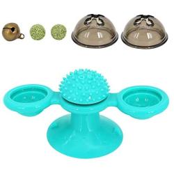 PET ARTIST 3 Pieces Windmill Cat Toy - Suction Cup Interactive Funny Cat Toy with Bell and Catnip Ball - Turntable Massage Scratch Pet Toy