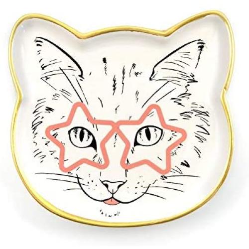 Cat Dish Plate | Small Ceramic Catchall Dish for Treats, Keys, Change, & More | Feed Your Pets Or Store Your Valuables