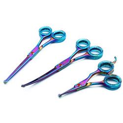 Moontay Sets of 3 Professional Safety Rounded Tips Pet Grooming Scissors Dogs&Cats Grooming Cutting Sheas and Rabbit Chunker Shears