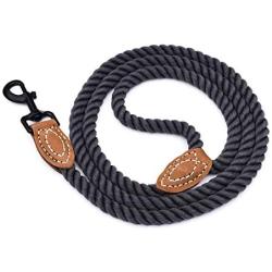 Mile High Life Braided Cotton Rope Leash with Leather Tailor Handle and Heavy Duty Metal Sturdy Clasp (4/5/6 FEET)