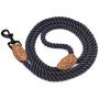 Mile High Life Braided Cotton Rope Leash with Leather Tailor Handle and Heavy Duty Metal Sturdy Clasp (4/5/6 FEET)