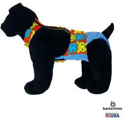 Barkertime Premium Waterproof Dog Diaper Overall - Made in USA - Happy Kitty Face on Blue Escape-Proof Waterproof Premium Dog Diaper Overall