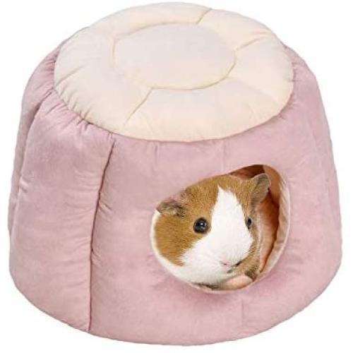 Oncpcare Kitty Cat House Small Animals House Soft Warm Rabbit Hut Frustum-Shape Guinea Pig Bed Hideout with Removable Cushion for Winter