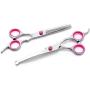 Moontay Professional Dog Grooming Scissors Set, Round Tip Cutting Curved Scissors Thinning Shears Pet Hair Trimming Scissors Set with 1 Grooming Comb for Dog Cat and More Pets