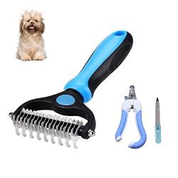 Dog Brush Double Sided Pet Grooming Brush + Pet Nail Clippers, SZXBGGU Shedding and Dematting Undercoat Rake Comb for Dogs and Cats