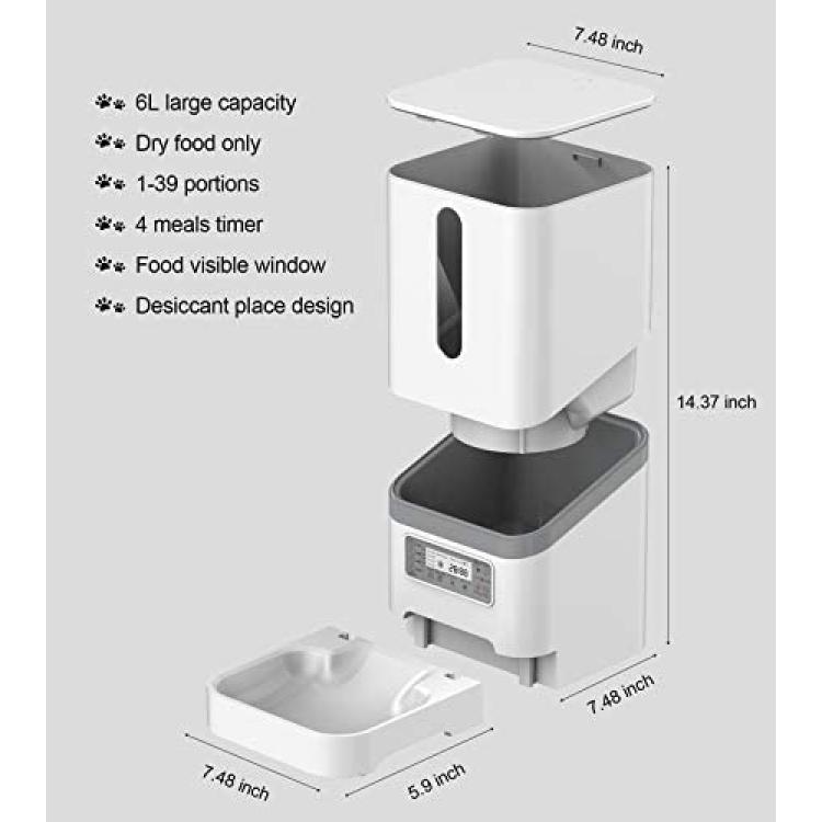 NPET Automatic Cat Feeder, 6L Dog Food Dispenser with Desiccant Bag for Pet  Dry Food, 1-4 Meal Per Day Automatic Dog Feeder for Cats & Dogs (White)