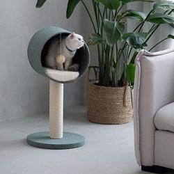 Furrytail Scandinavian Style Activity Cat Tree Condo with Scratching Post and Teasing Toy, Super Soft Plush Cushion & Chenille Fabric, 27-Inch Cat Tower Kitten Play House Furniture