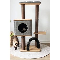 PetPals Three-Level Elevated Cat Tree Condo with Massage & Particle Board, Grey (PP18502)