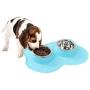 Pet Food and Water Bowls with 2 Stainless Steel Bowl & No Spill Non-Skid Silicone Mat Dog Cat Puppy Kitten Double Feeding Bowl 350ml x 2 (Blue)