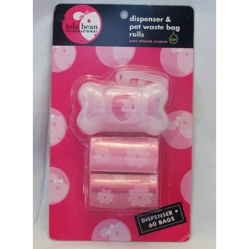 Lola Bean Pet Waste Dispenser (Clear White) & Scented Waste Bag 3 Rolls (Pink)