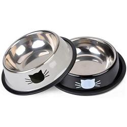 Legendog 2PCS Pet Bowl Stainless Steel Non-Skid Cute Dog Bowl Cat Bowl with 2 Food Scoop