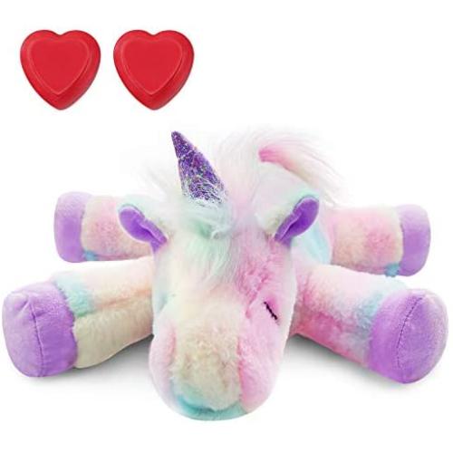 Lepawit Dog Plush Toy Heartbeat Toy Puppy Behavioral Training Aid Toy for Anxiety Relief Newborn Puppies Sleep Aid Separation Anxiety, Accompany Rainbow Unicorn Plush Toy for Dogs